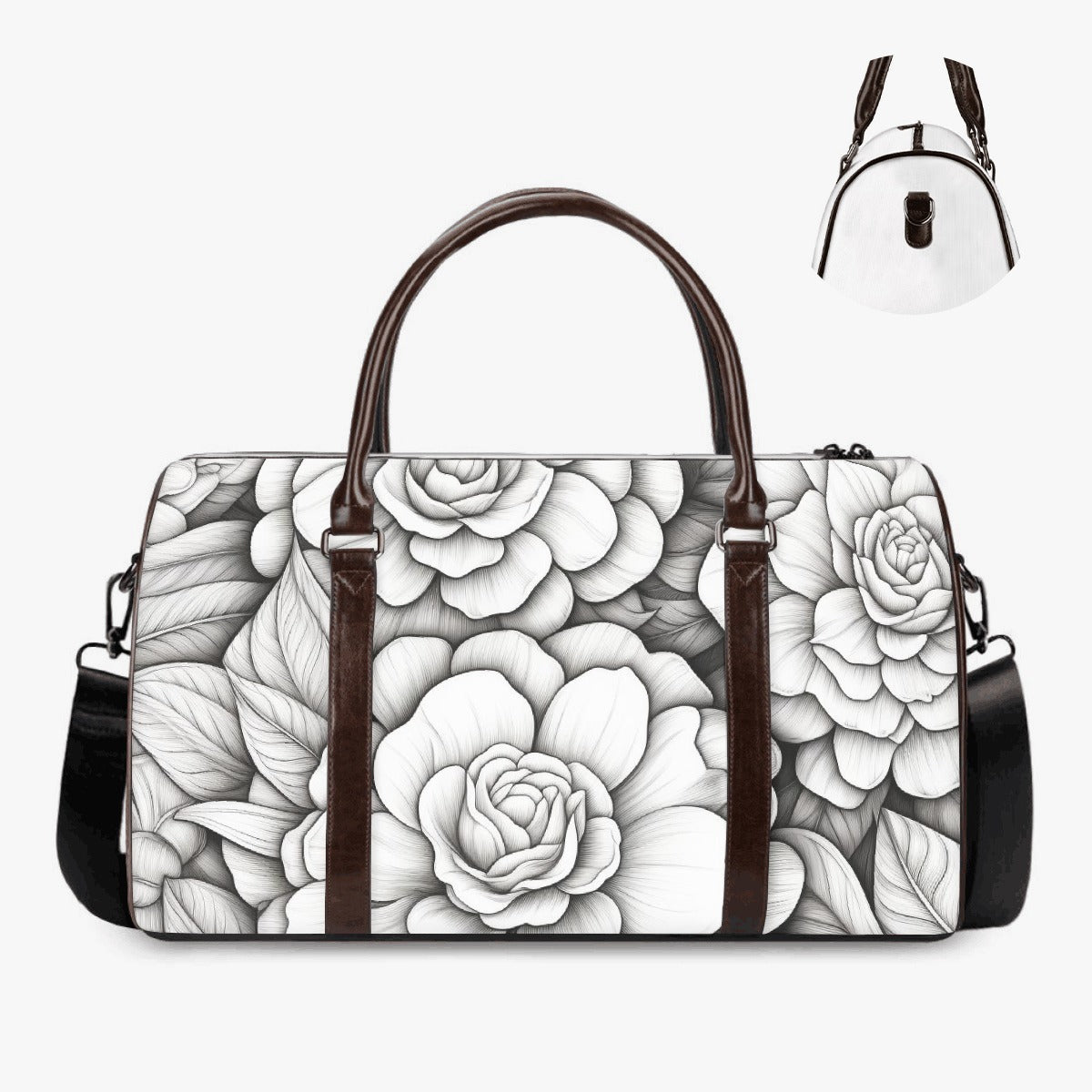 Monochrome Floral Duffle Bag