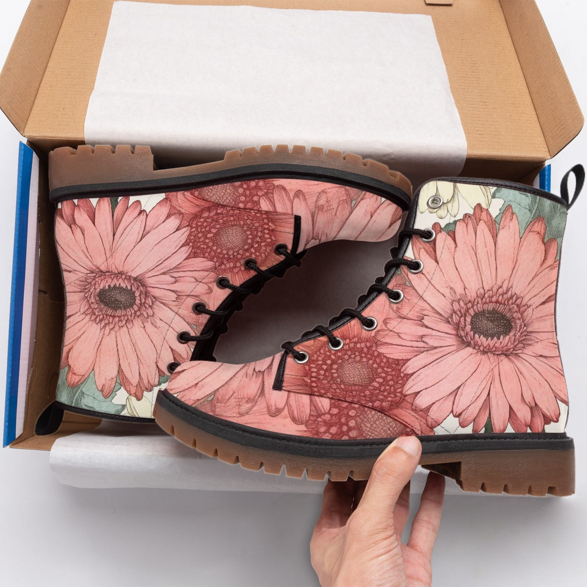 Coral Daisy Combat Boots