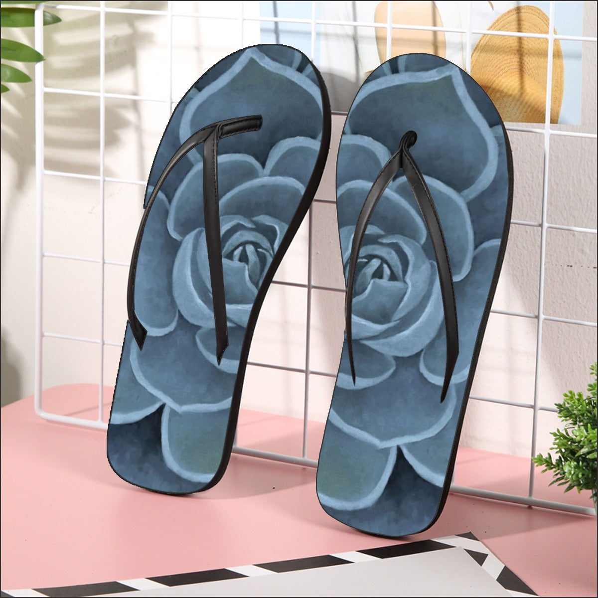 Cobalt Succulent Flip Flops