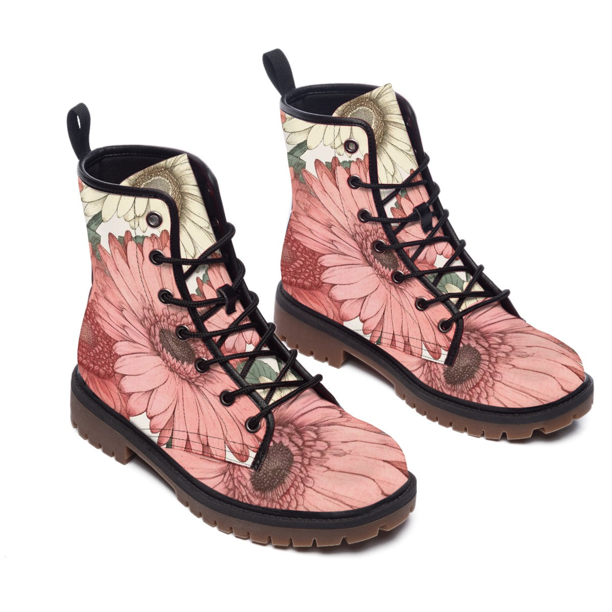 Coral Daisy Combat Boots