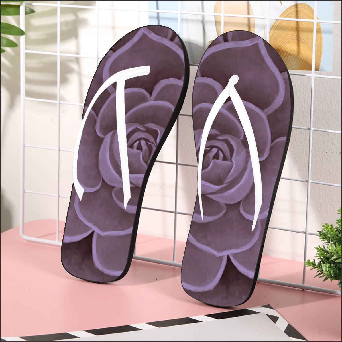 Plum Succulent Flip Flops