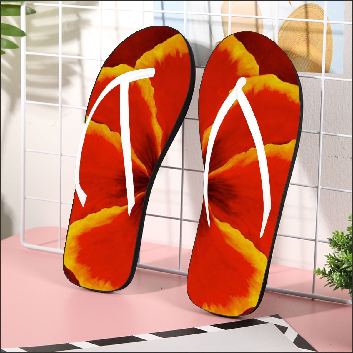 Red Hibiscus Flip Flops
