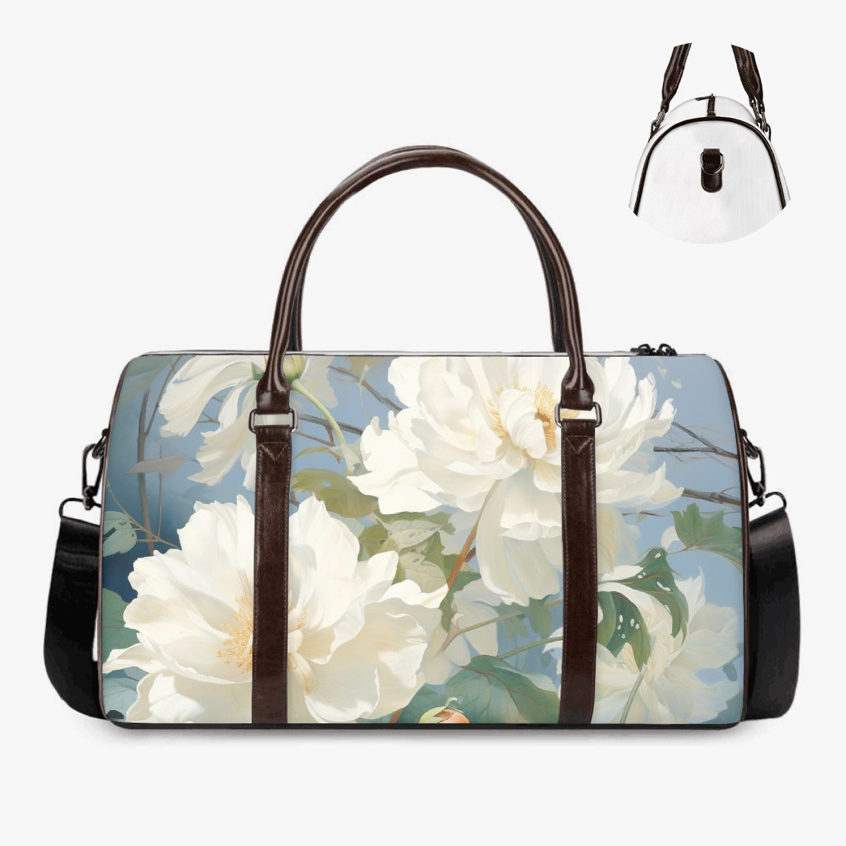White Peonies Duffle Bag