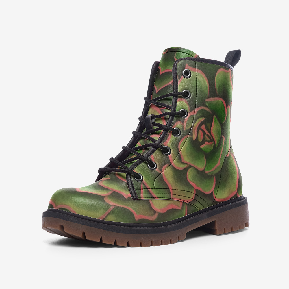 Coral & Green Succulent Combat Boots