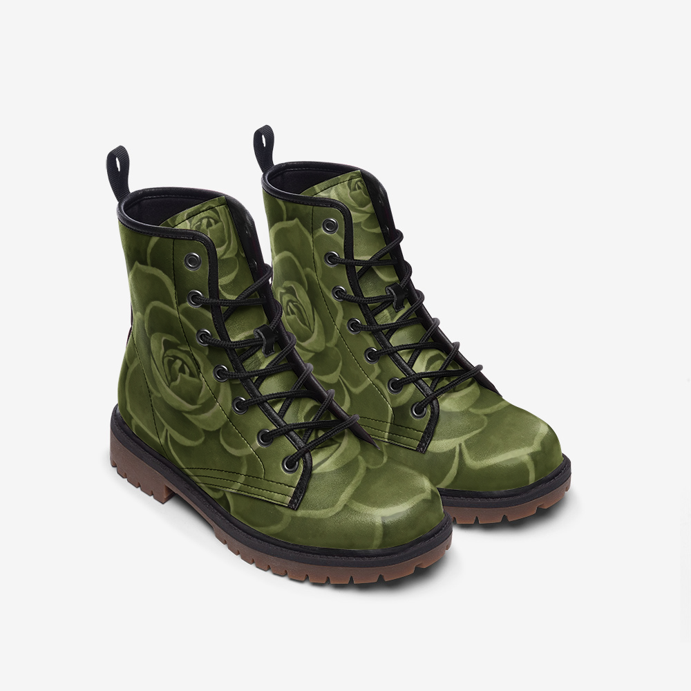 Olive Succulent Combat Boots