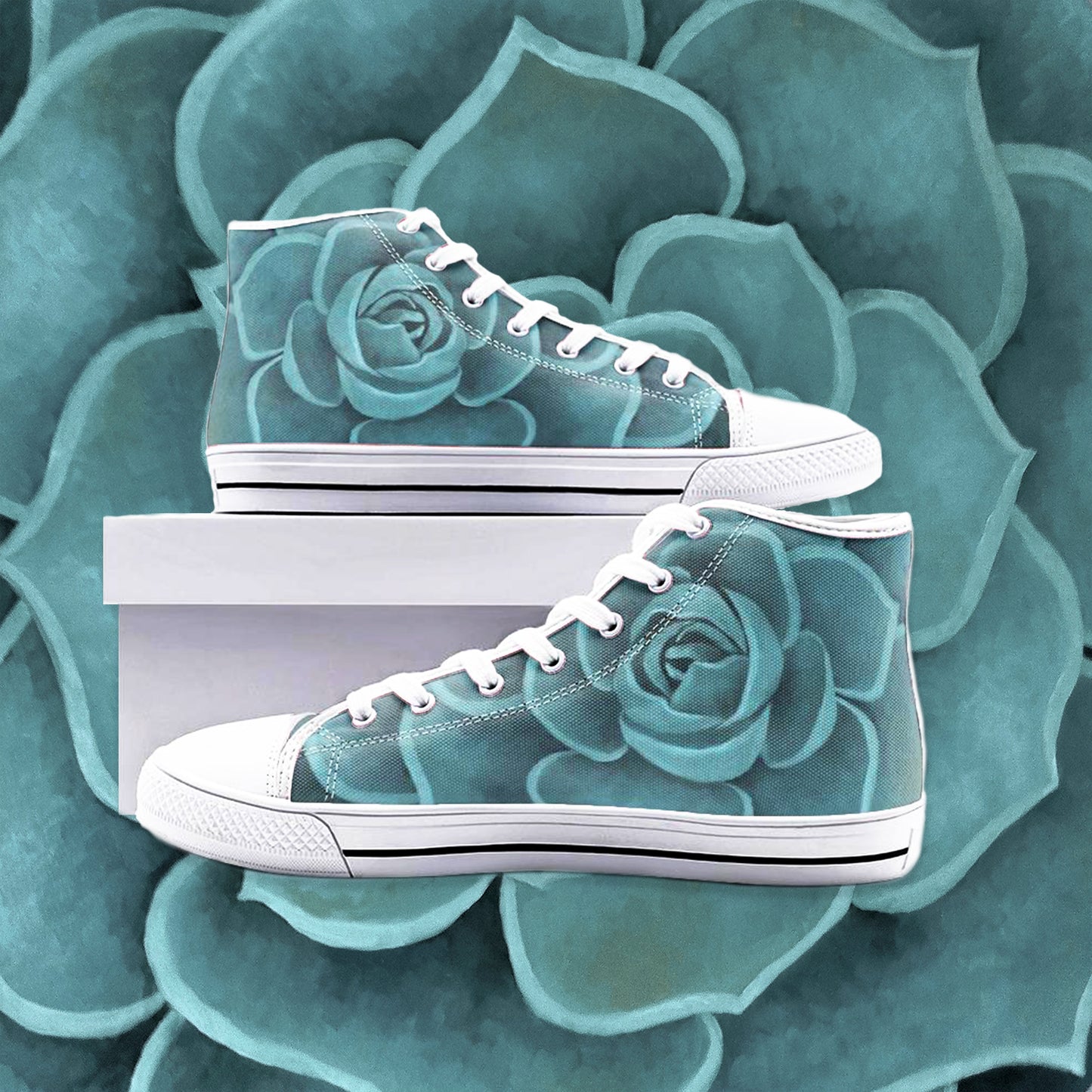 Teal Succulent High Top Canvas Shoes