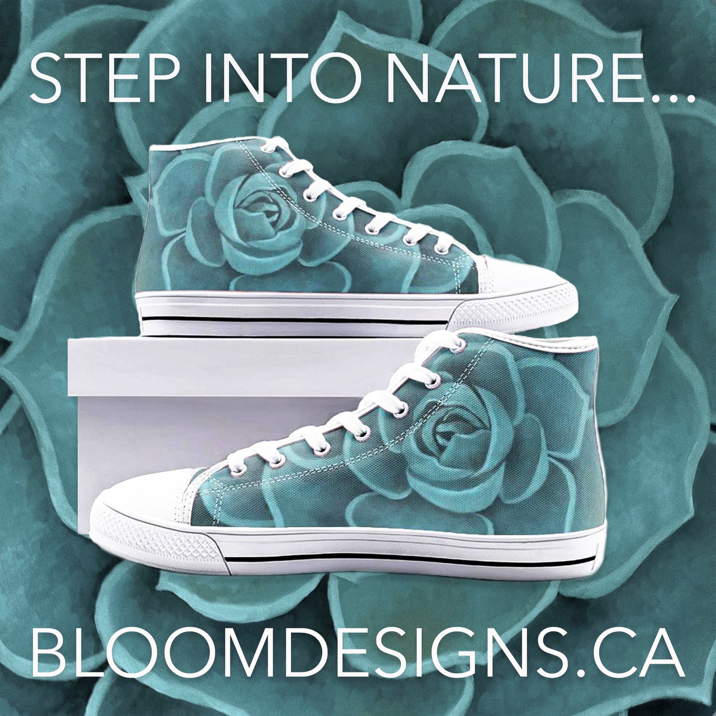 Teal Succulent High Top Canvas Shoes