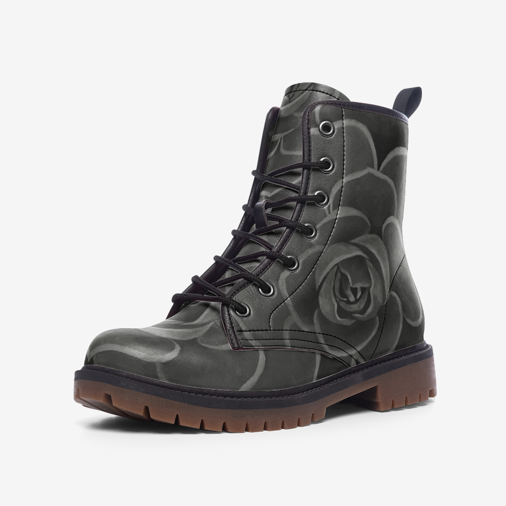 Charcoal Succulent Combat Boots