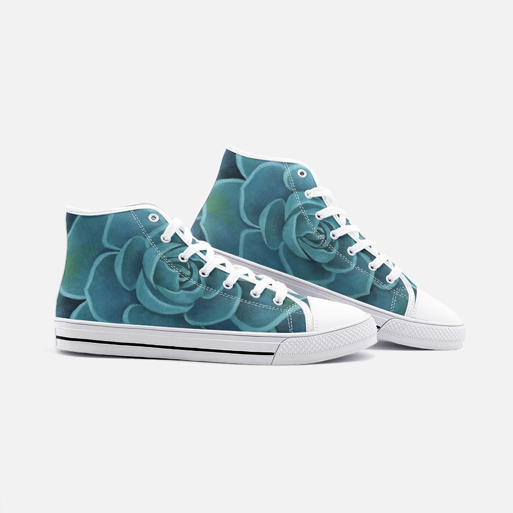 Teal Succulent High Top Canvas Shoes