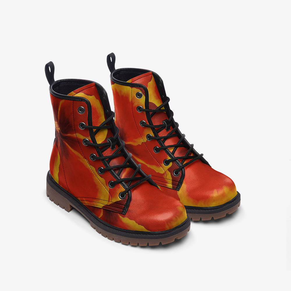 Red Hibiscus Combat Boots