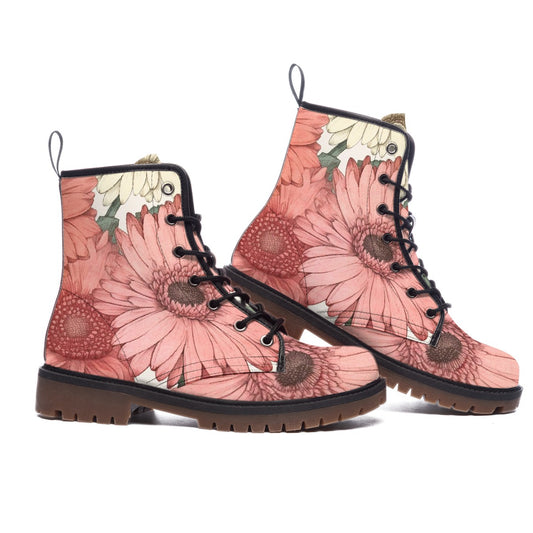 Coral Daisy Combat Boots