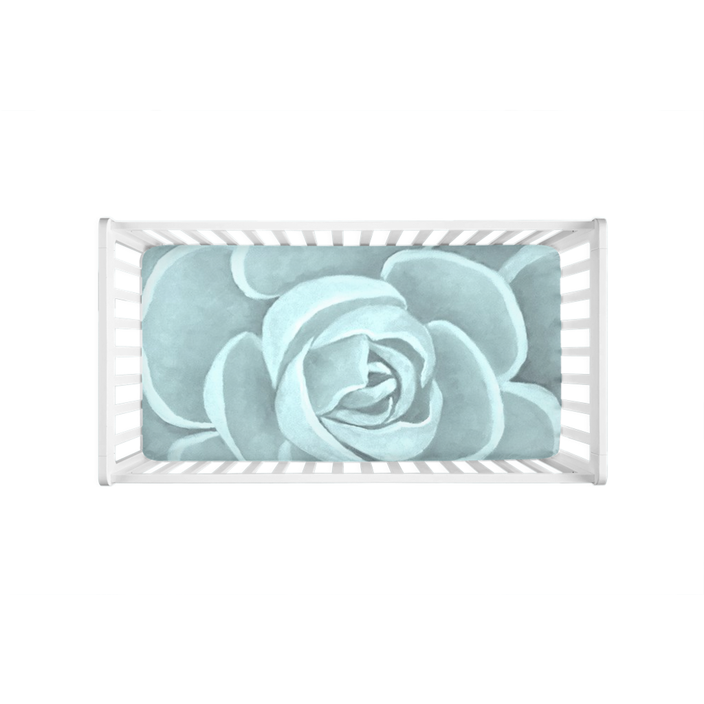 Seafoam Succulent Crib Sheets