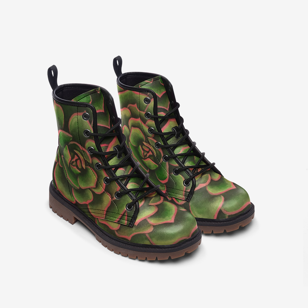 Coral & Green Succulent Combat Boots