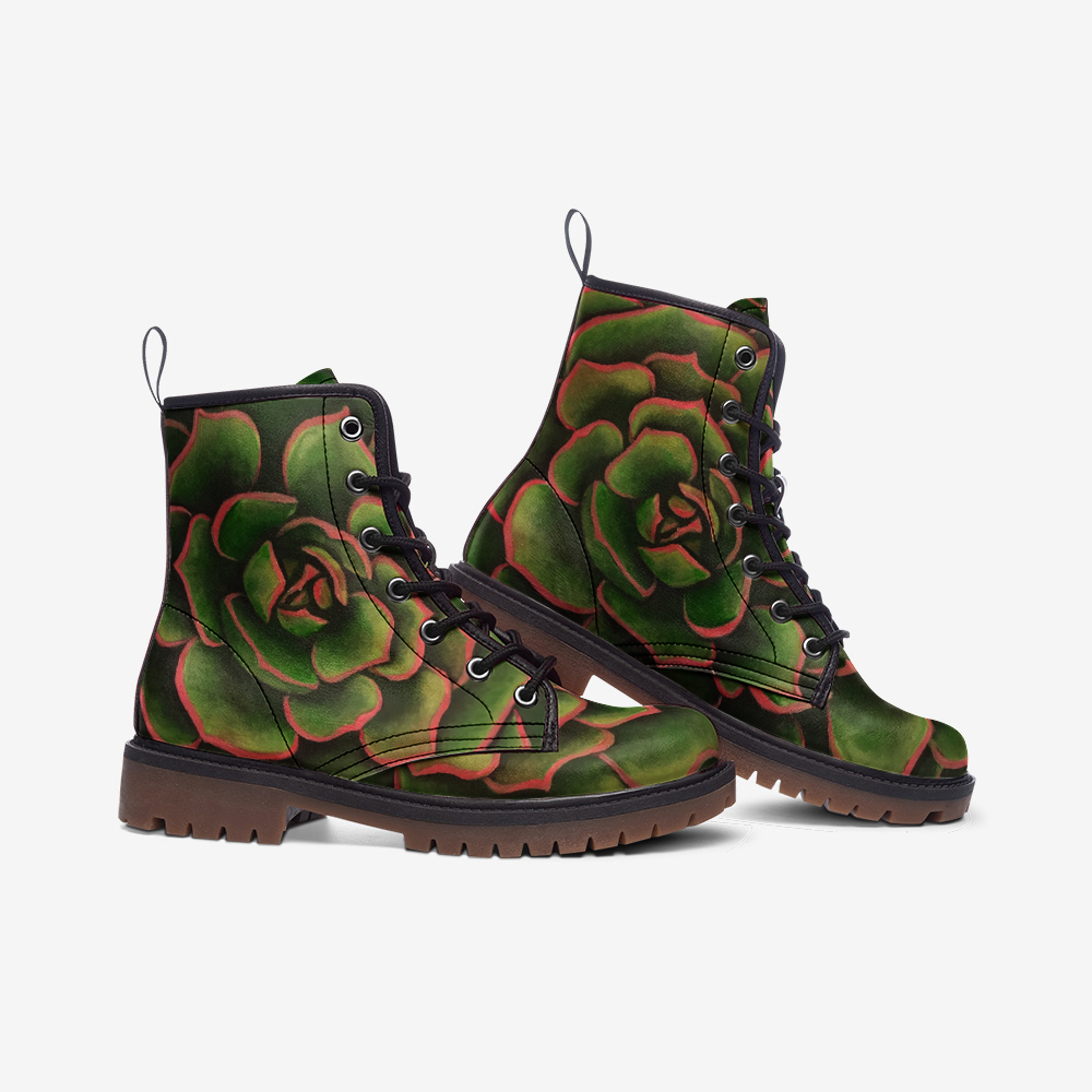 Coral & Green Succulent Combat Boots