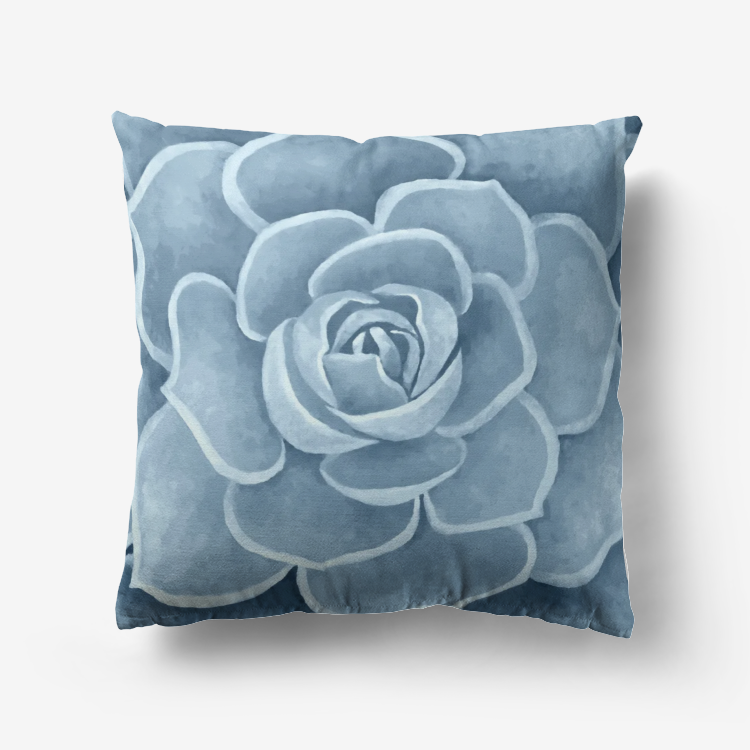 Powder Blue Succulent Throw Pillow