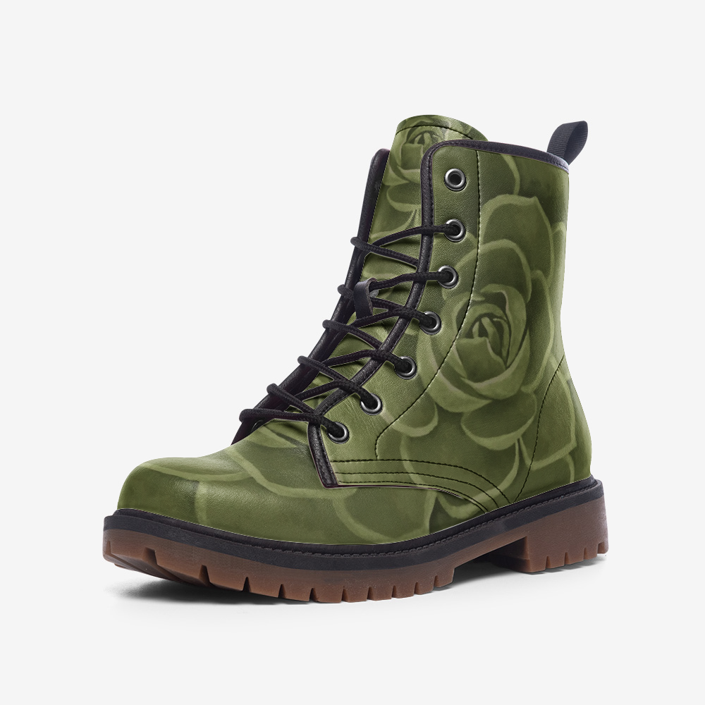 Olive Succulent Combat Boots