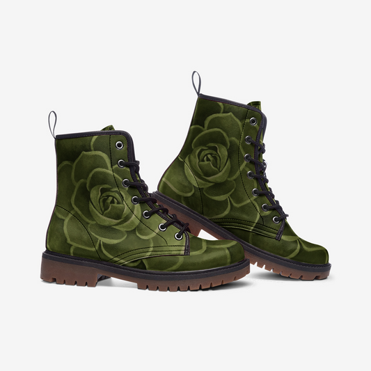 Olive Succulent Combat Boots