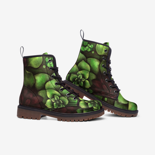 Succulent Garden Leather Combat Boots