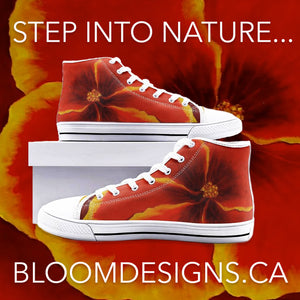 Red Hibiscus High Top Canvas Shoes