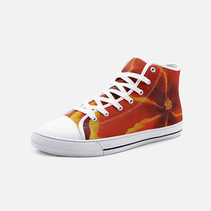 Red Hibiscus High Top Canvas Shoes