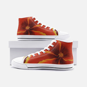 Red Hibiscus High Top Canvas Shoes