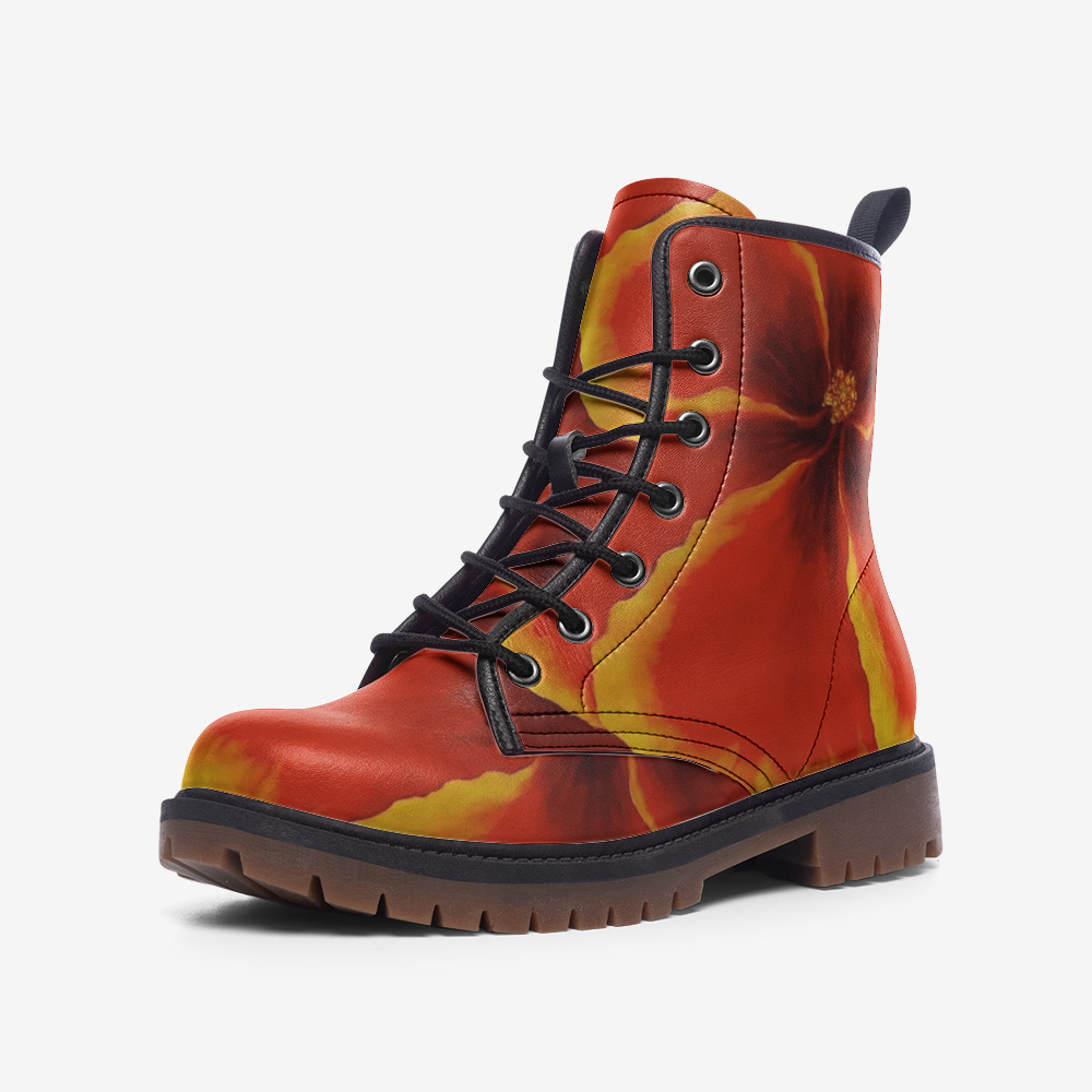 Red Hibiscus Combat Boots