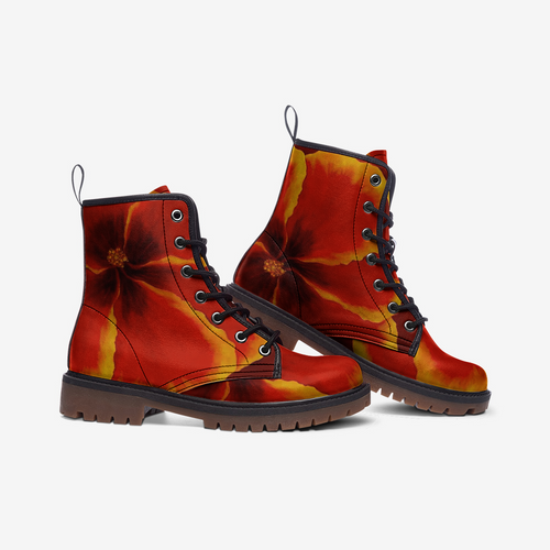 Red Hibiscus Combat Boots