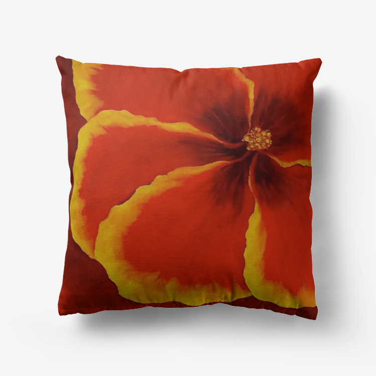 Red Hibiscus Throw Pillow