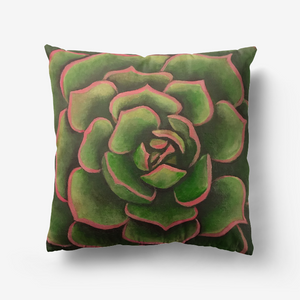 Coral & Green Succulent Throw Pillow