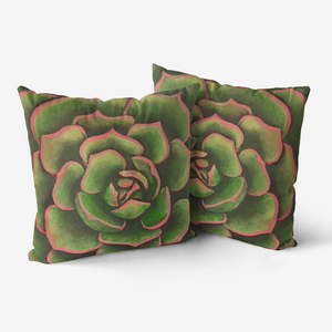 Coral & Green Succulent Throw Pillow